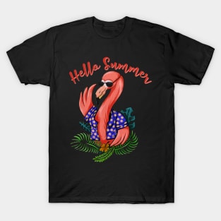 Hello summer flamingo flower T-Shirt